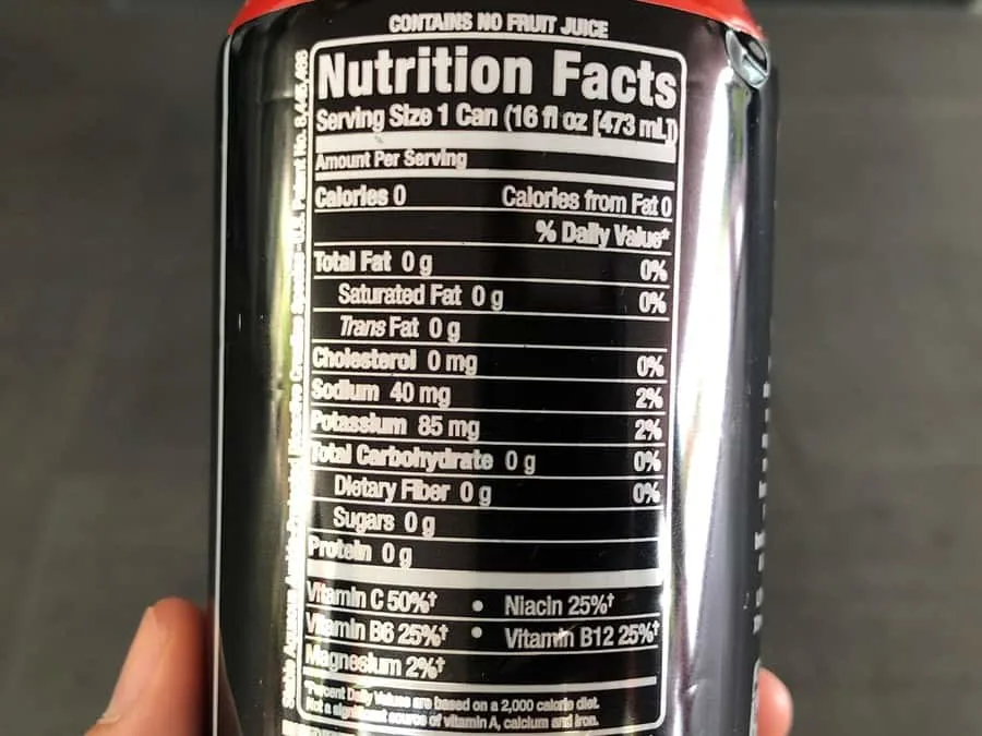 The nutrition facts of a can of Bang energy drink. 