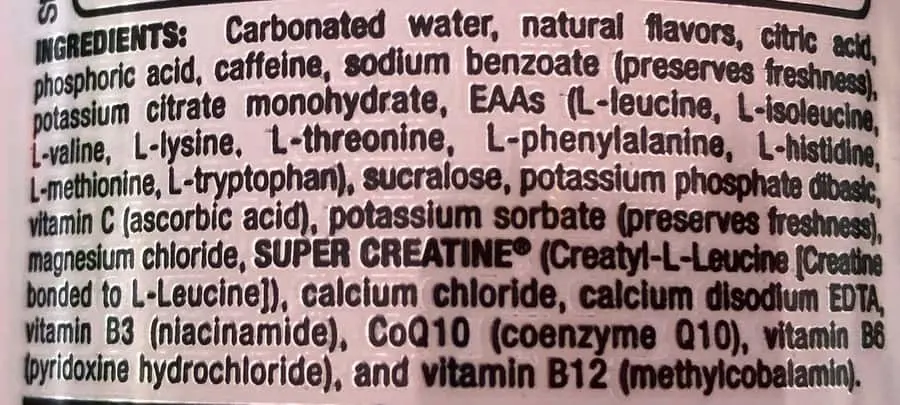 List of ingredients in Bang Energy Drink can.