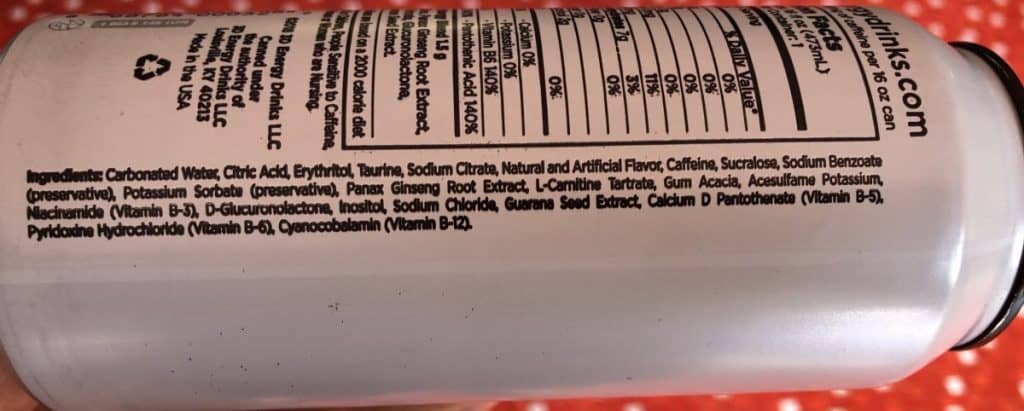 Ingredients List of 3D Energy Drink