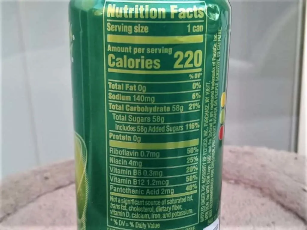 Nutrition Facts AMP Energy Drink