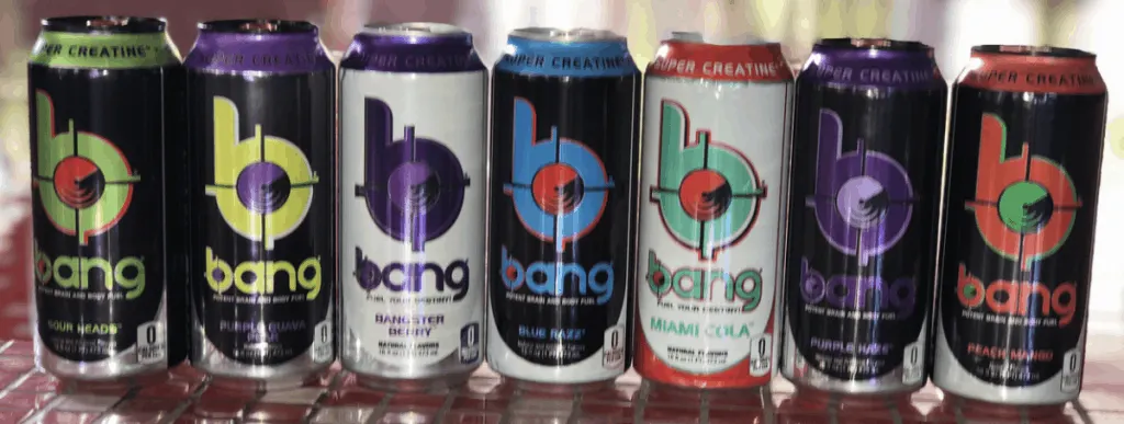 A series of Bang Cans lined up on by the pool