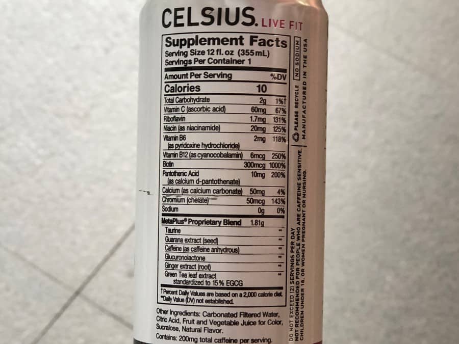Celsius Fitness Drink Nutrition Facts