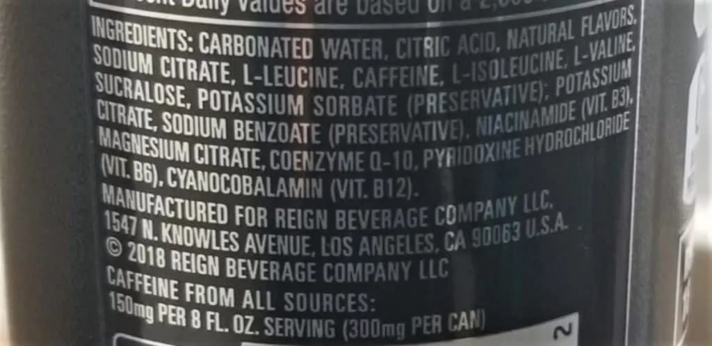 List of Reign Energy Drink Ingredients