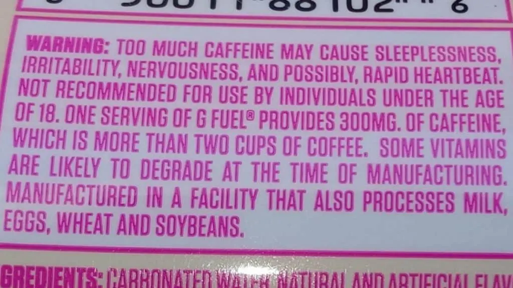 G Fuel can warning label.