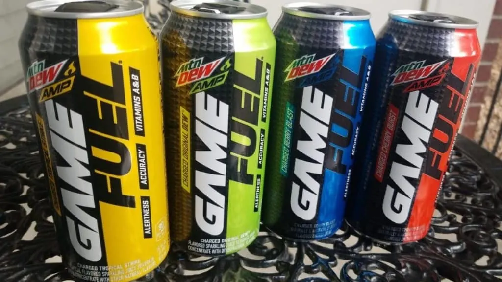 Four cans of Game Fuel energy drinks