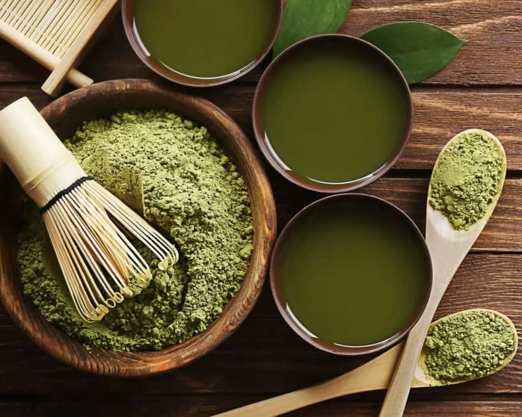 Green tea powder with green tea cups