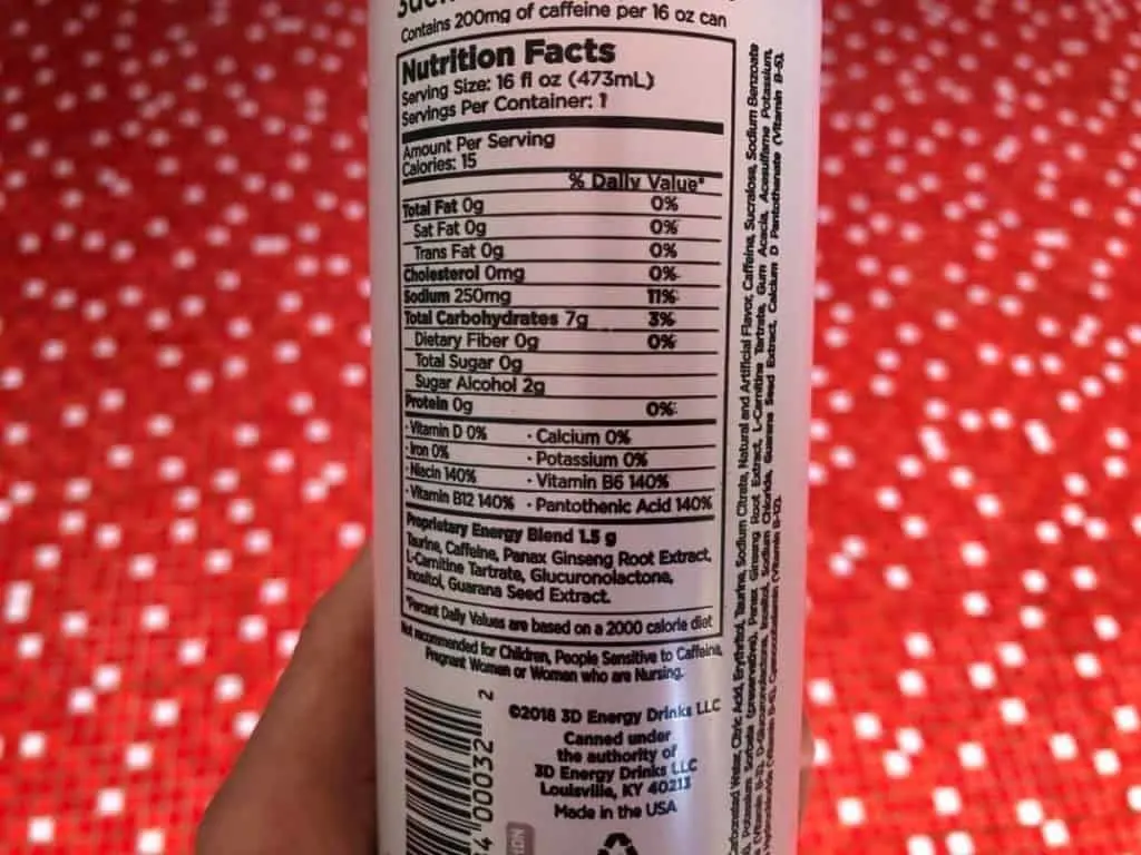 Ingredients in a single can of 3D