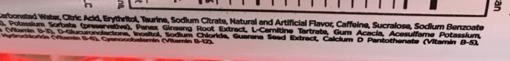 3D Energy Ingredients label at the side of the can 
