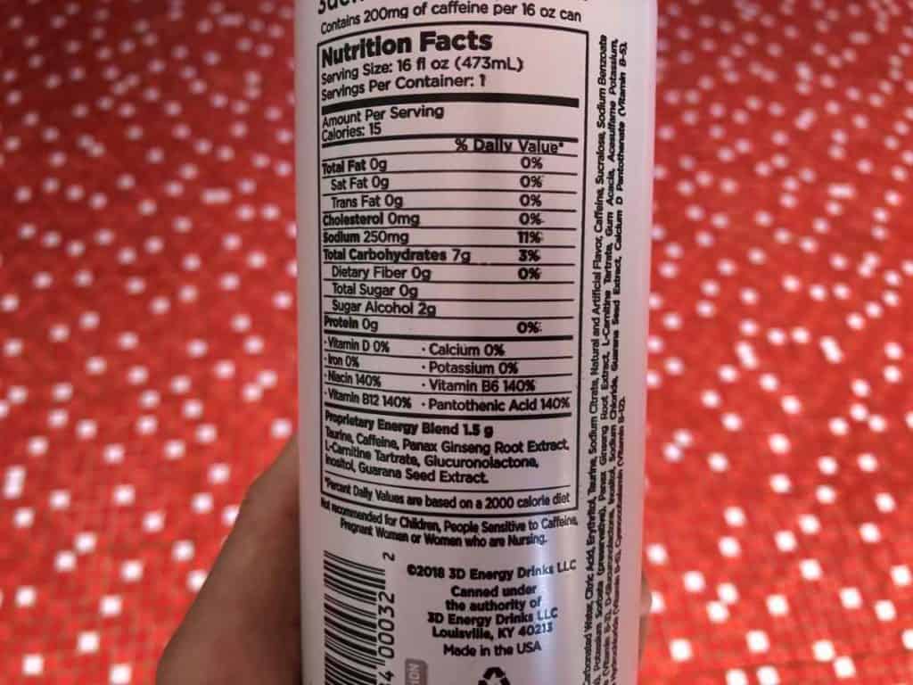 3D Energy Nutrition Facts