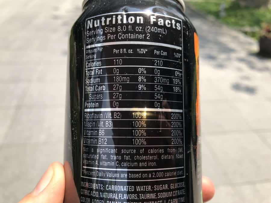 Nutrition facts of Monster Energy
