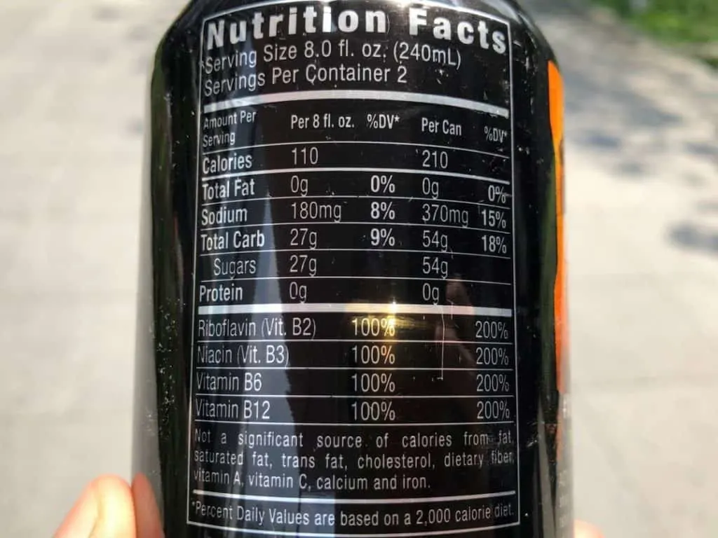 Monster Energy nutrition facts.