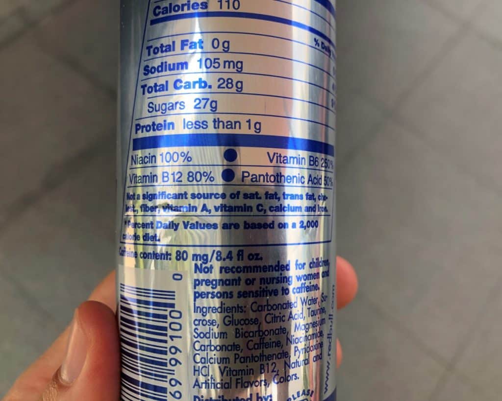 Back of A Red Bull Cans