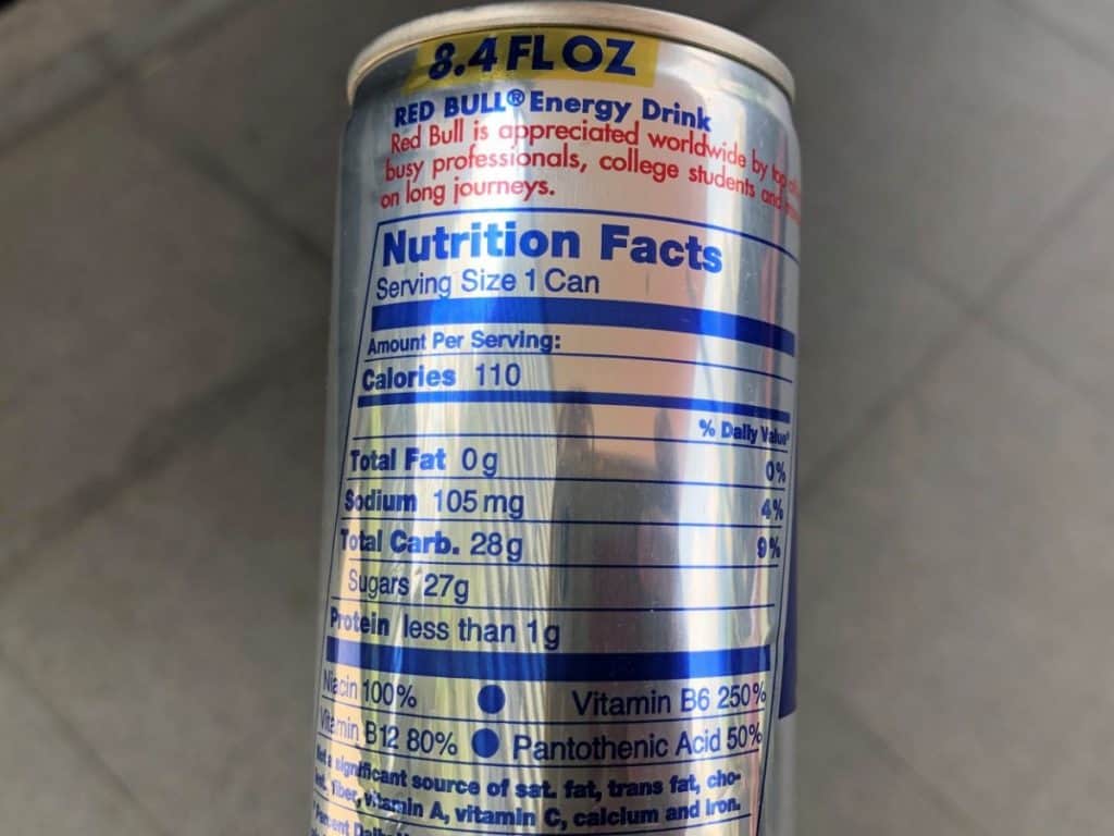 Can showing nutrition facts of redbull
