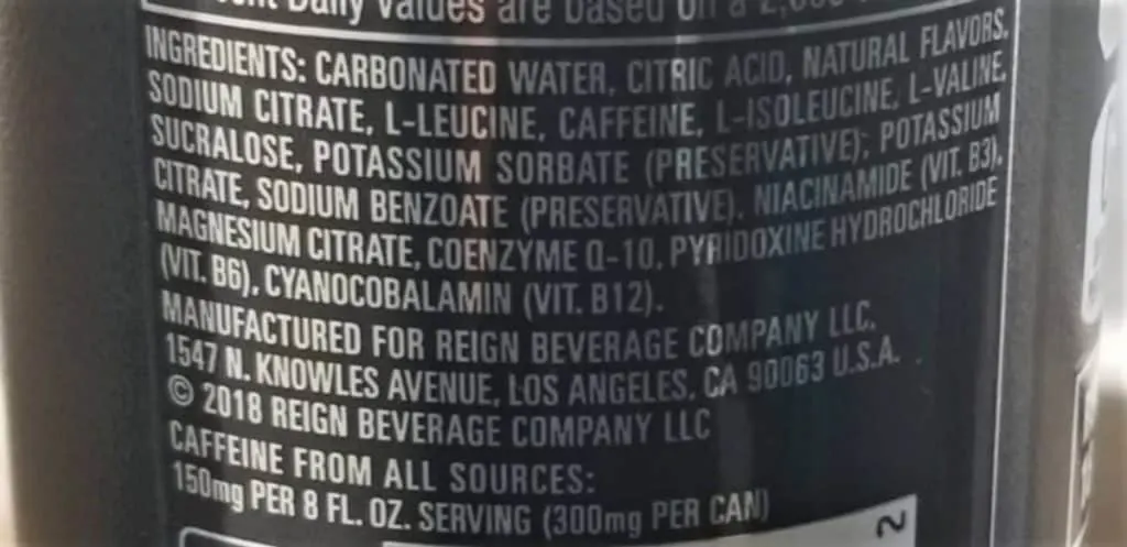 List of Ingredients for Reign 