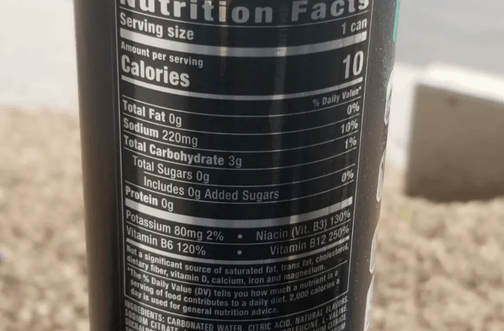 Reign Nutrition Facts at the back of a can