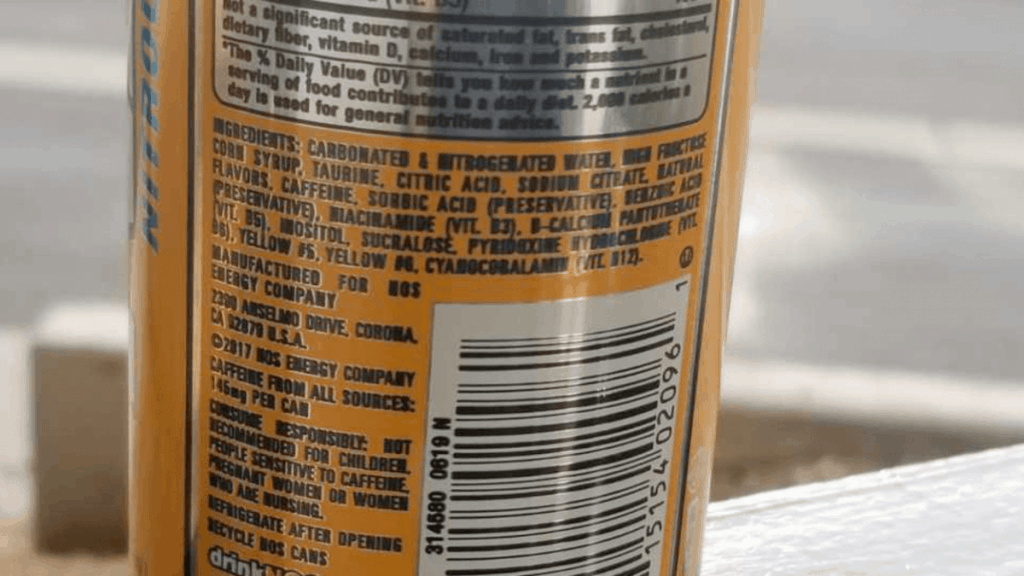 NOS Ingredient list back of the can