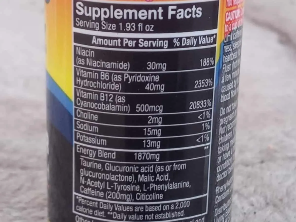5 Hour Nutrition Facts