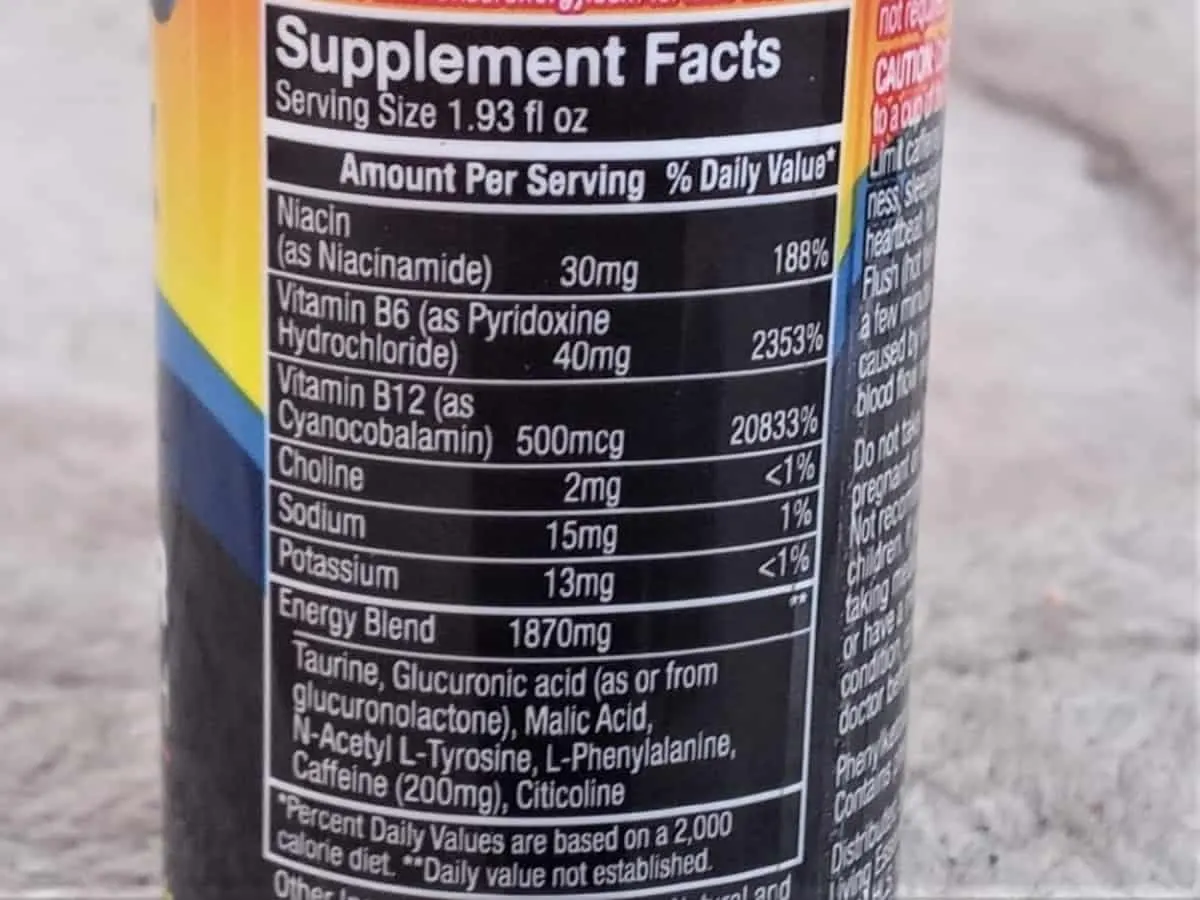 5 Hour Nutrition Facts