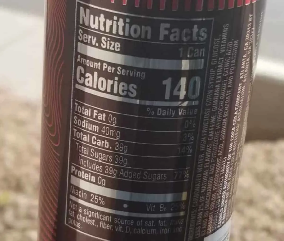 Nutrition fact label for Coca-Cola Energy