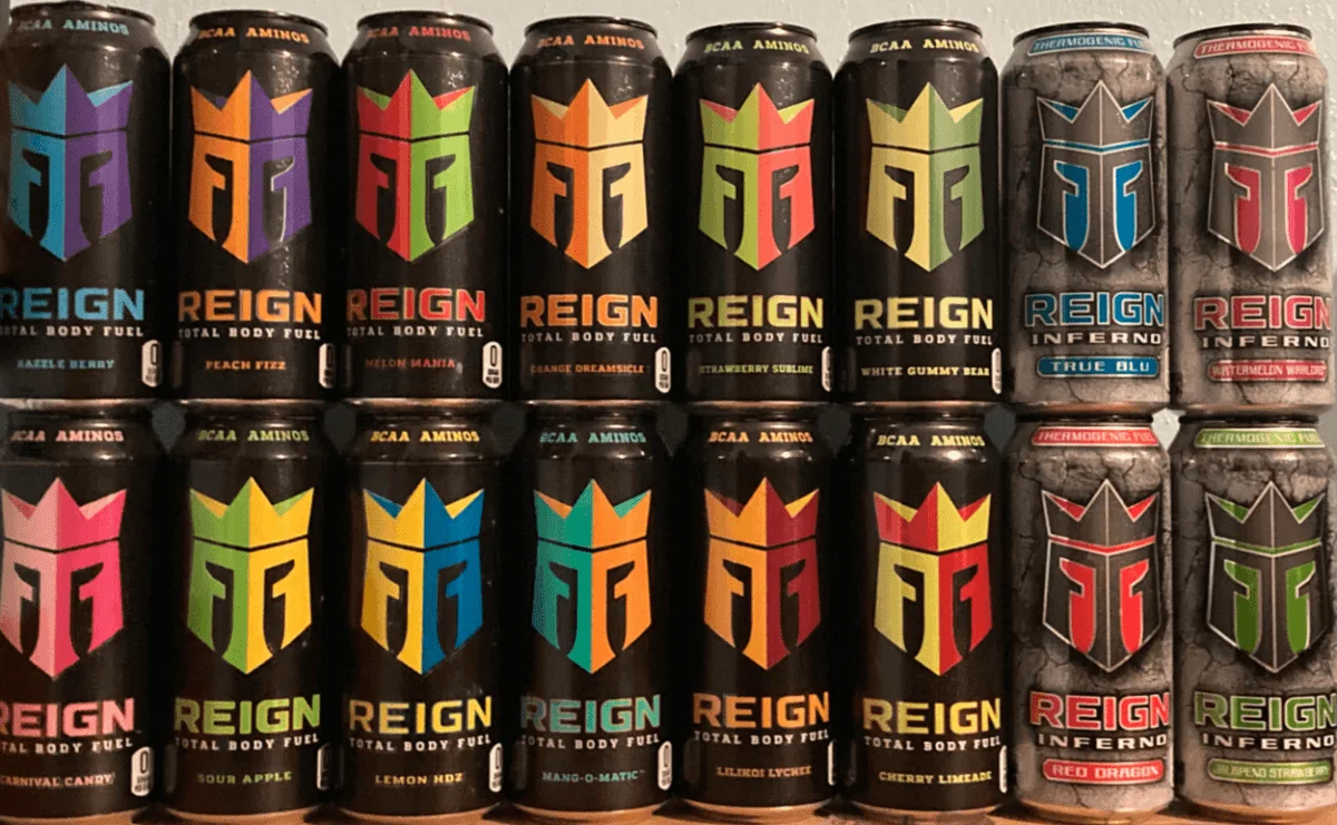 Group of Reign energy drinks