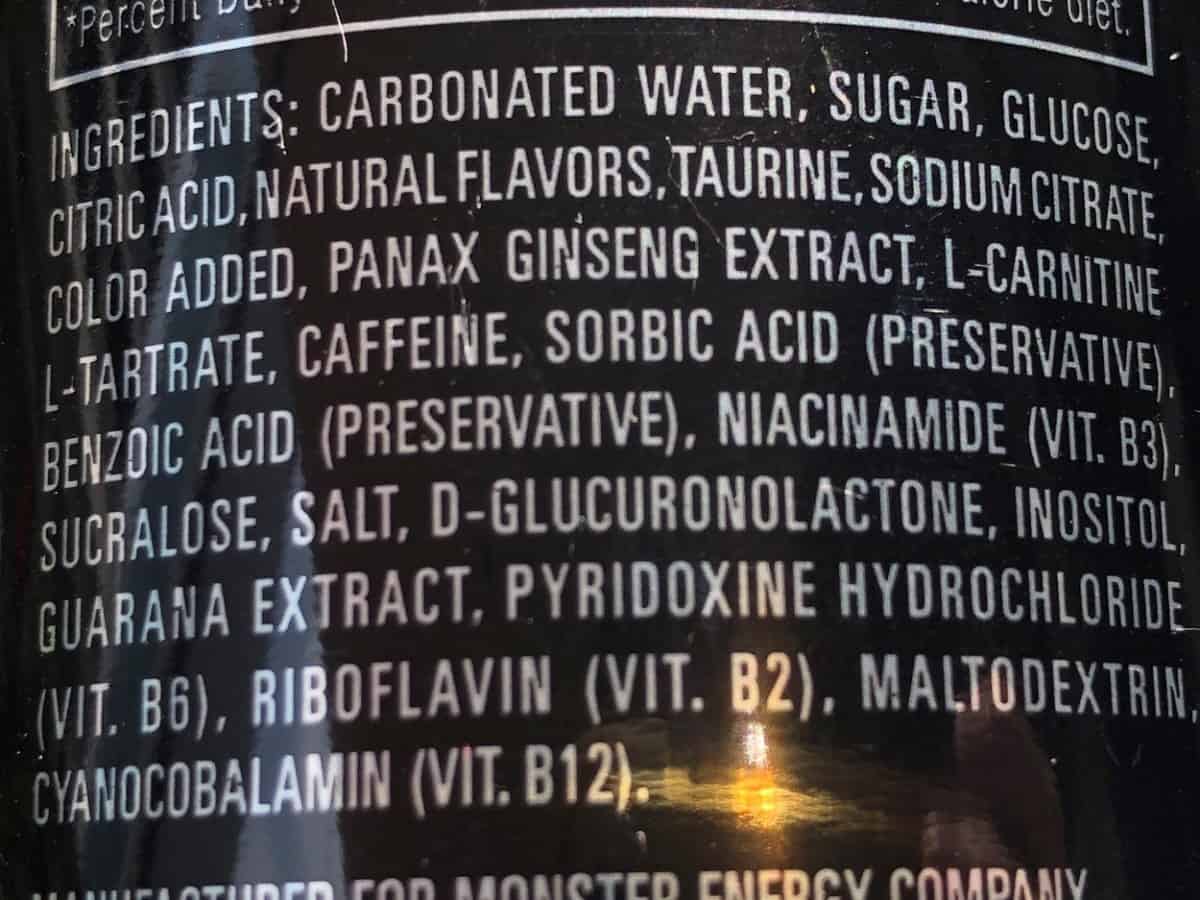 Ingredients of Monster Energy Drink