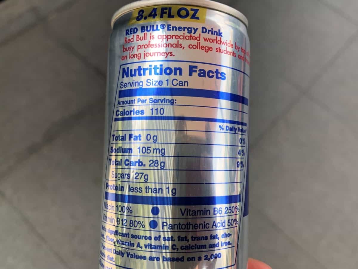 Red Bull's nutritional contents