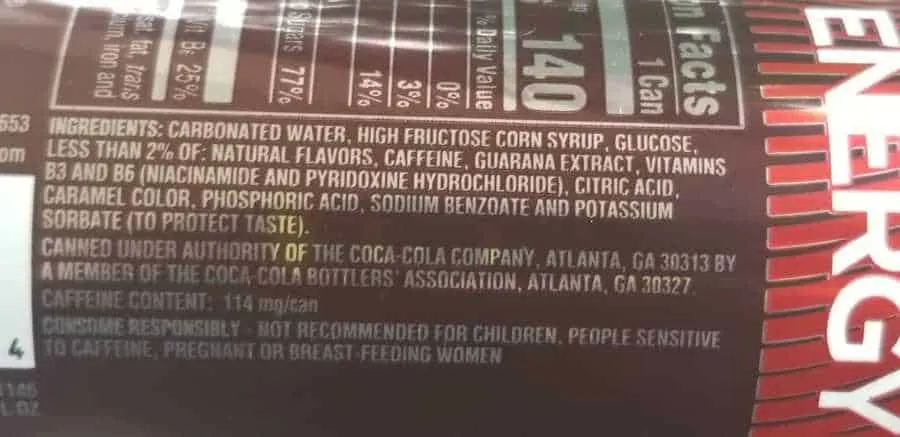 List of ingredients in Coca Cola Energy