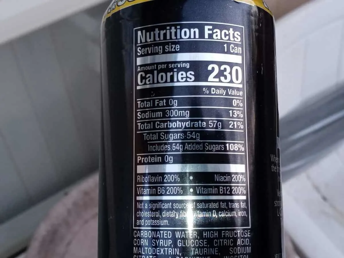 Nutrition Facts Label of Venom Energy Drink at the Back of the Can