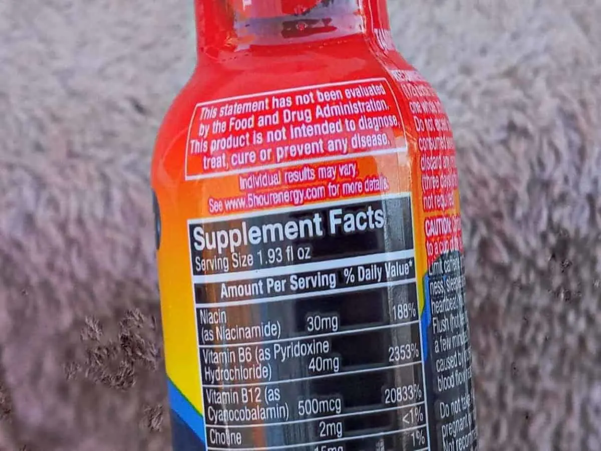 The back of 5-Hour Energy's Bottle