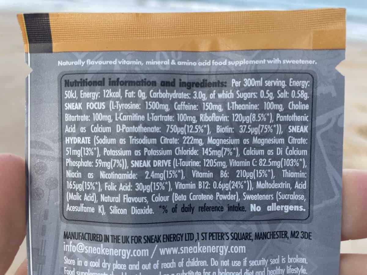 Sneak Ingredients label