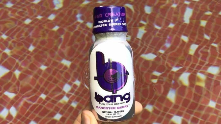 A 3 fl. oz bottle of Bang Energy Shots.