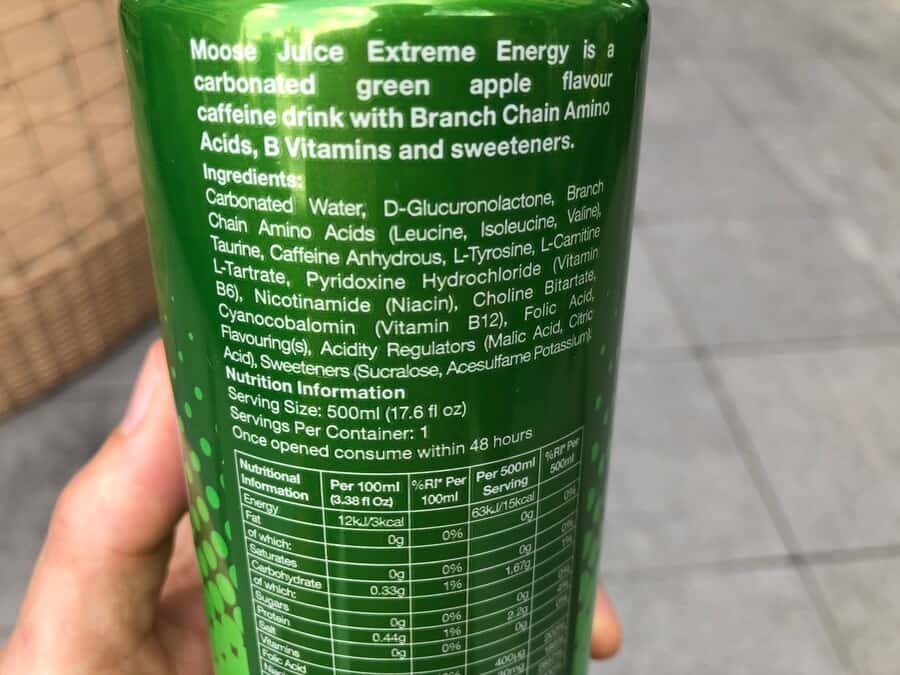 Back of Moose Juice  can