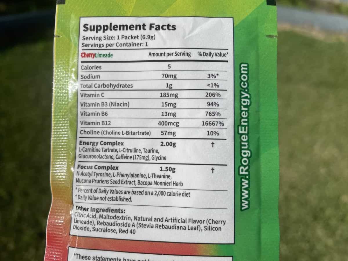 Nutrition Facts of Rogue Energy