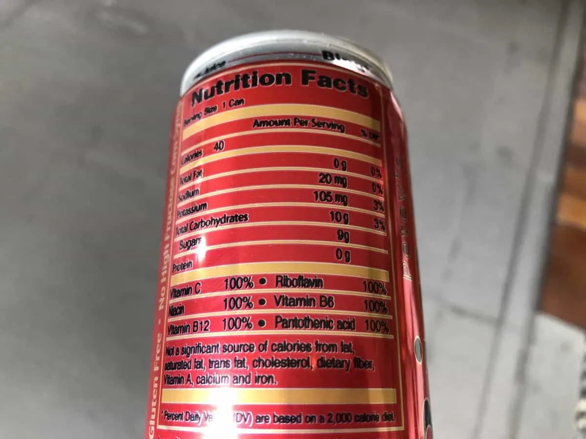 Bing nutrition facts at the back of the can