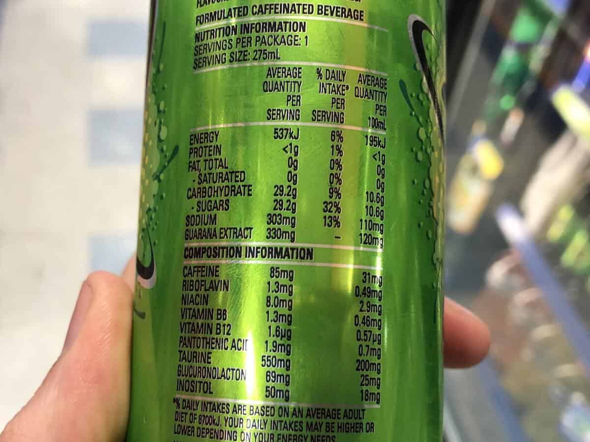 Nutritional Values of V Energy Drink
