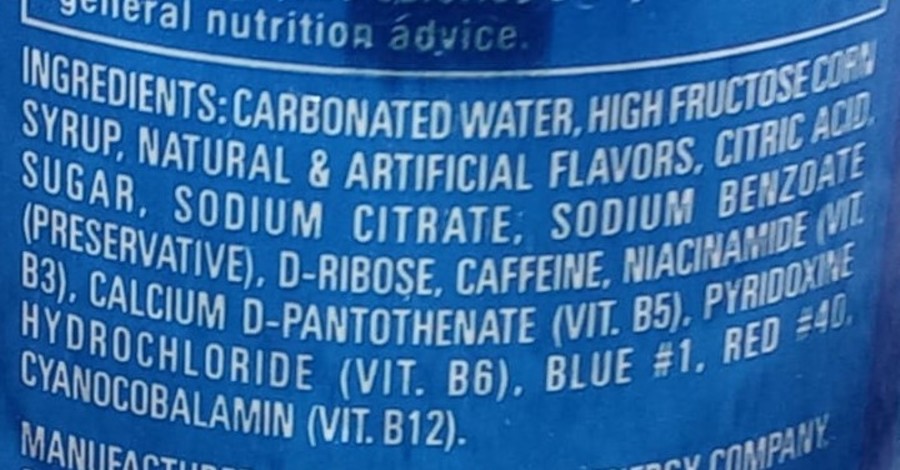 Ingredients at the back of Full Throttle Energy Drinks