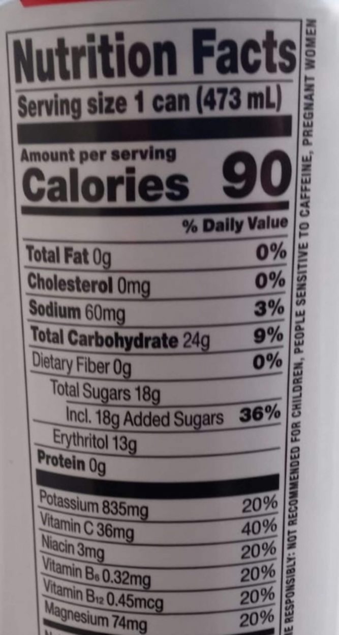 Nutritional Information of Rowdy Energy Drink on the back of can
