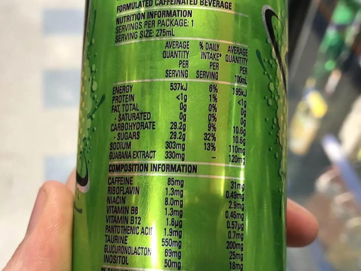 Nutrients Of V Energy Drink