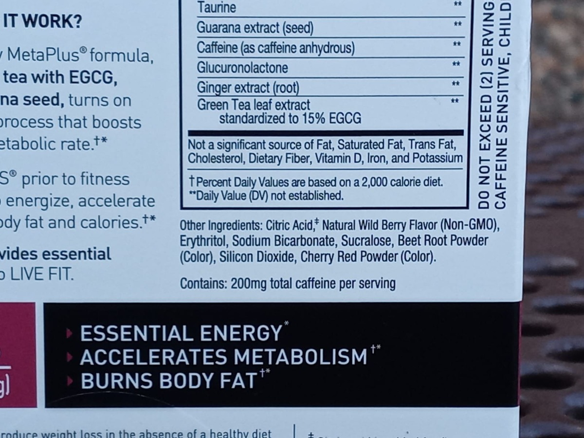 Ingredient list of CELSIUS On-The-Go