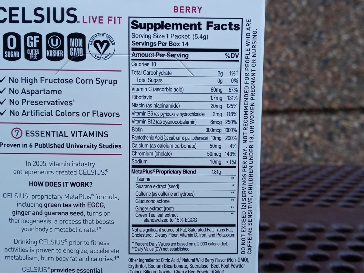 Nutrition Facts of CELSIUS On-The-Go