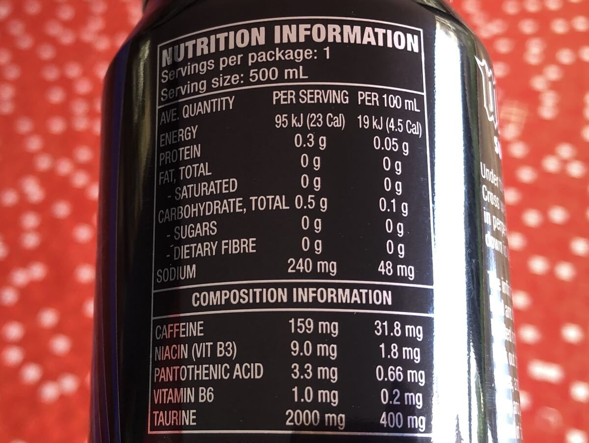 Nutrient label of Mother Energy