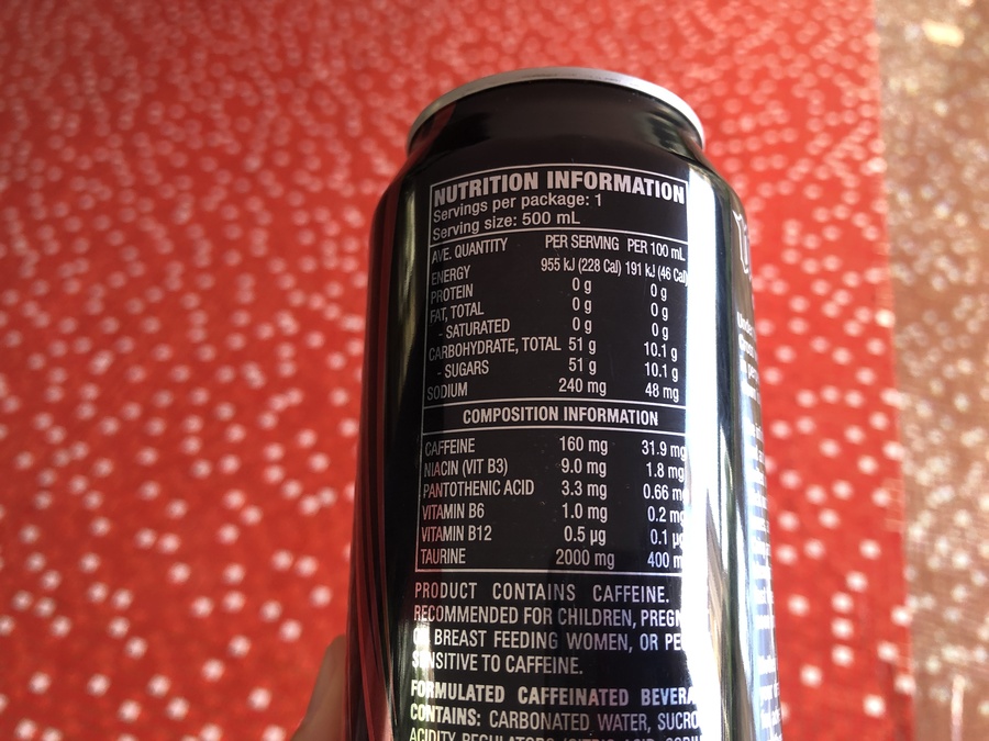 Nutritional Label of Mother Energy 
