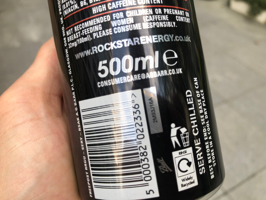 Label on Rockstar Energy Drink