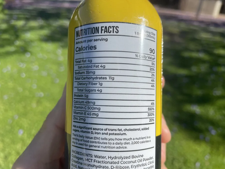 Nutrition Facts label on the bottle of Brein Fuel