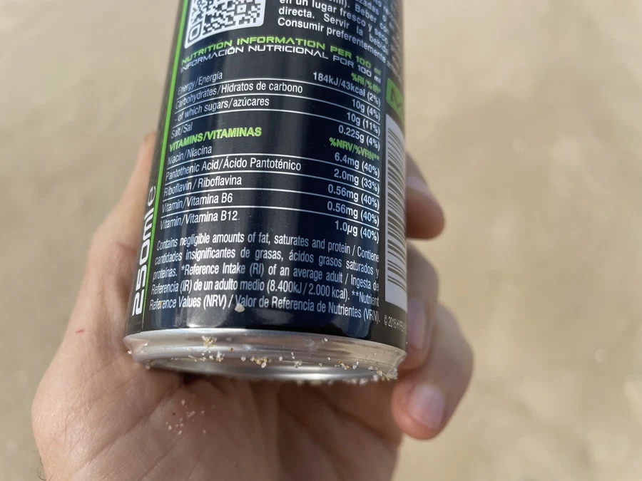 Back Nutritional Values label on the can of Hype Energy