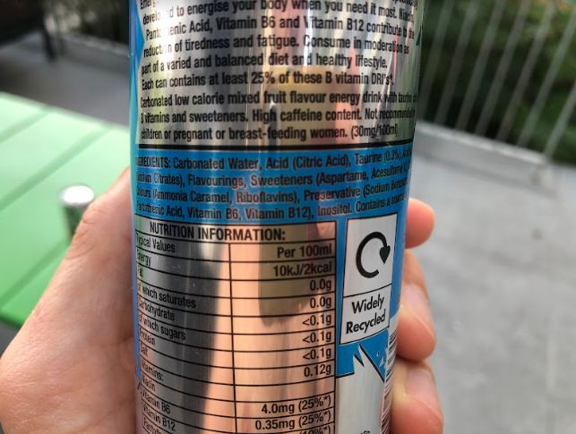 Nutritional information of Emerge energy drink