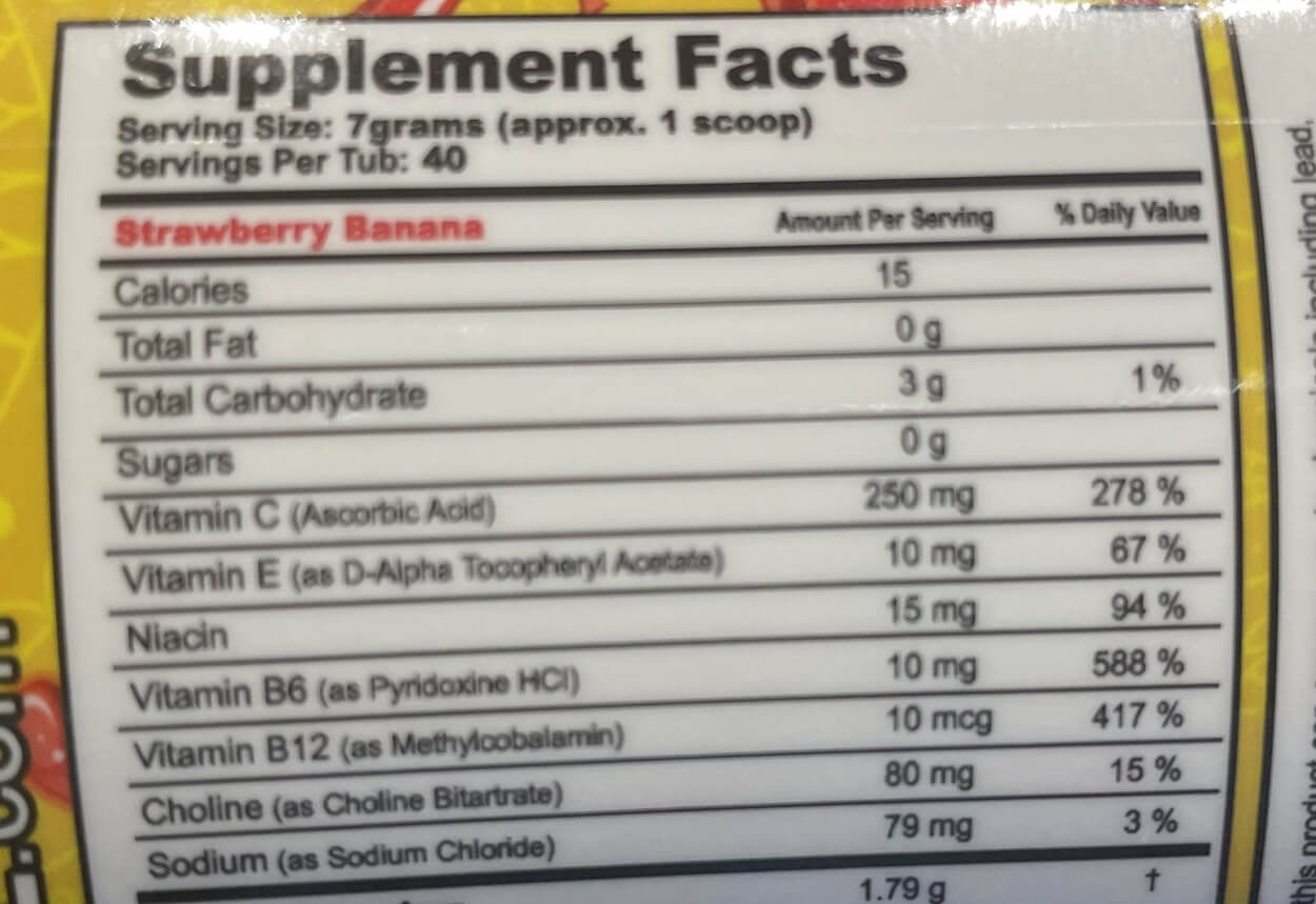 G Fuel powder in Strawberry Banana flavor nutritional facts.