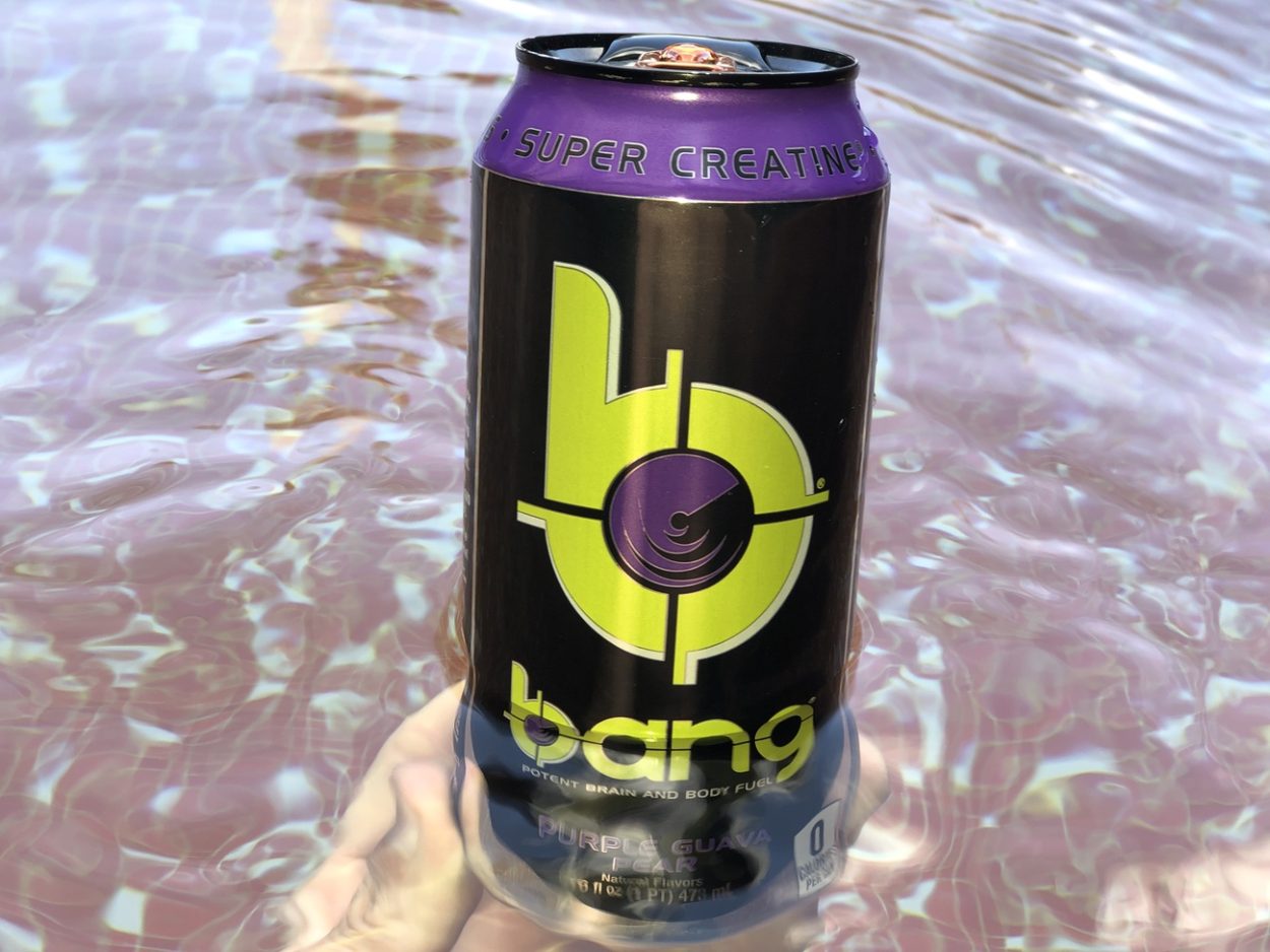 A can of Bang Energy Drink in purple guava flavor