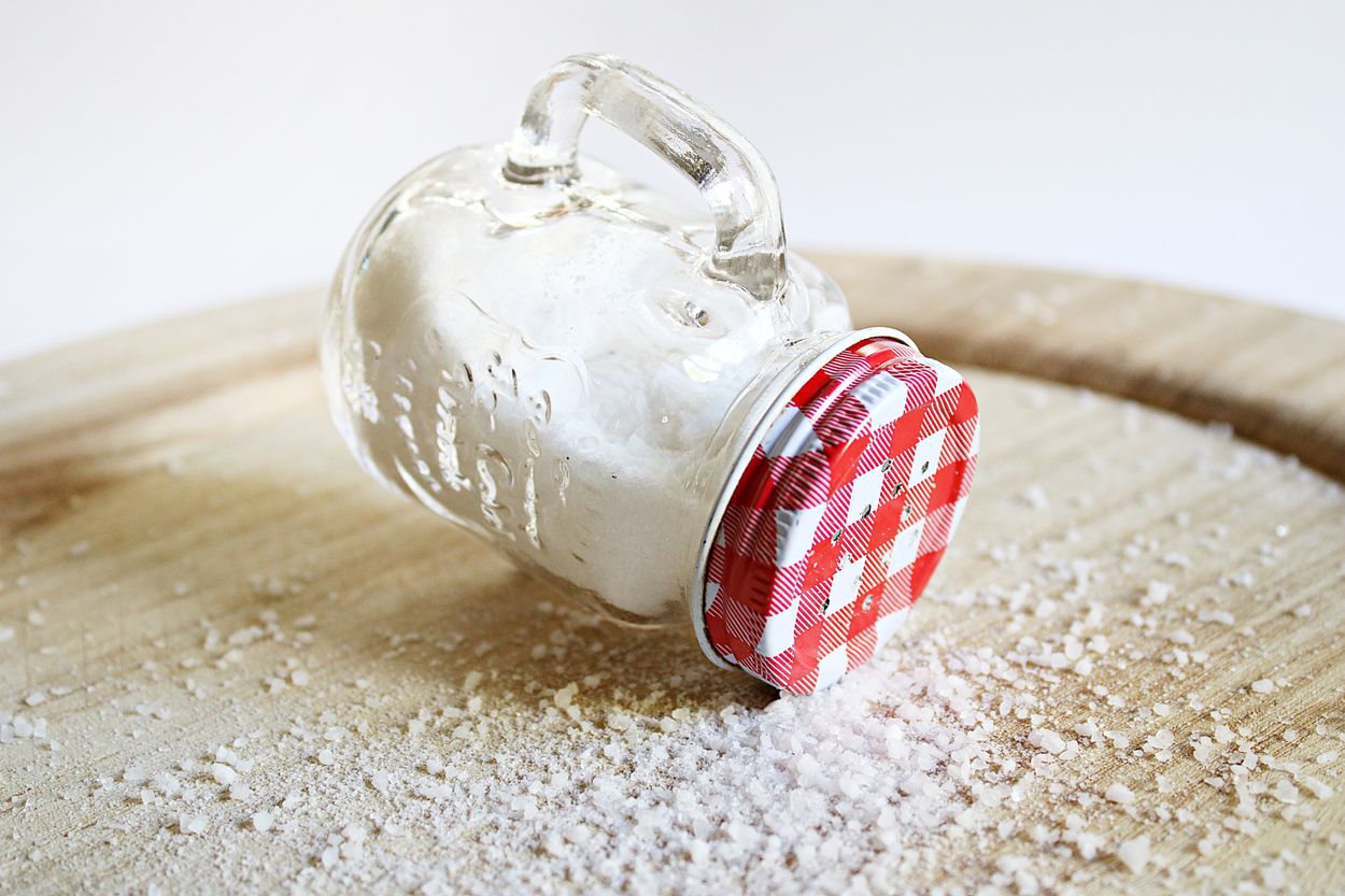 A glass jar of salt.