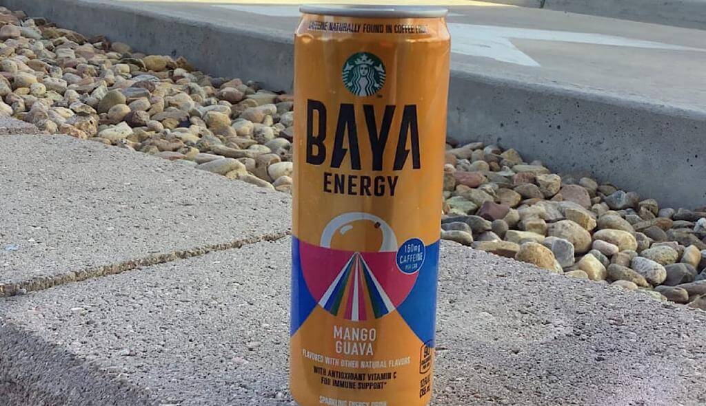 A can of Baya Energy Drink placed on floor